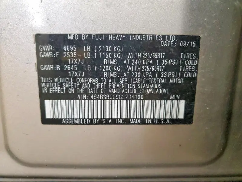 2016 SUBARU OUTBACK 2.5I PREMIUM  