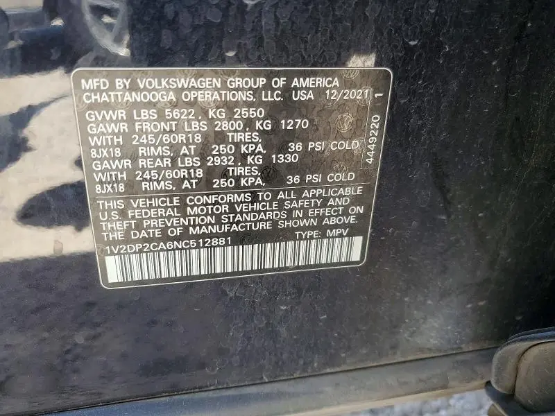 2022 VOLKSWAGEN ATLAS SE  
