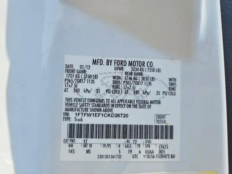 2012 FORD F150 SUPERCREW  