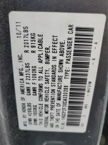 2012 HONDA ACCORD LX  