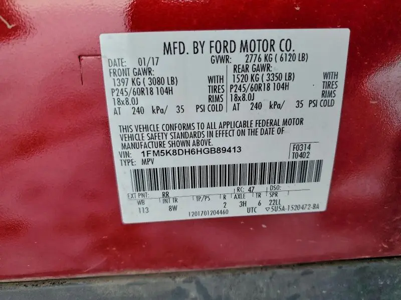 2017 FORD EXPLORER XLT  