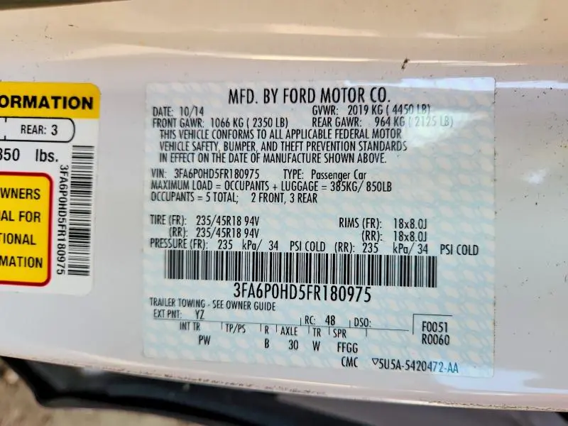 2015 FORD FUSION SE  