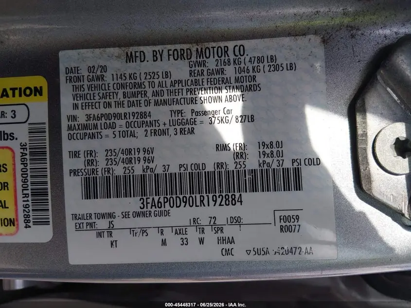 2020 FORD FUSION TITANIUM