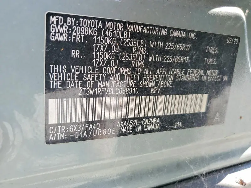 2020 TOYOTA RAV4 XLE  