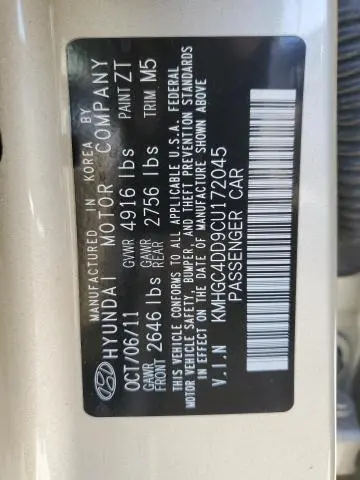 2012 HYUNDAI GENESIS 3.8L  