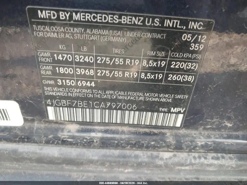 2012 MERCEDES-BENZ GL 450 4MATIC