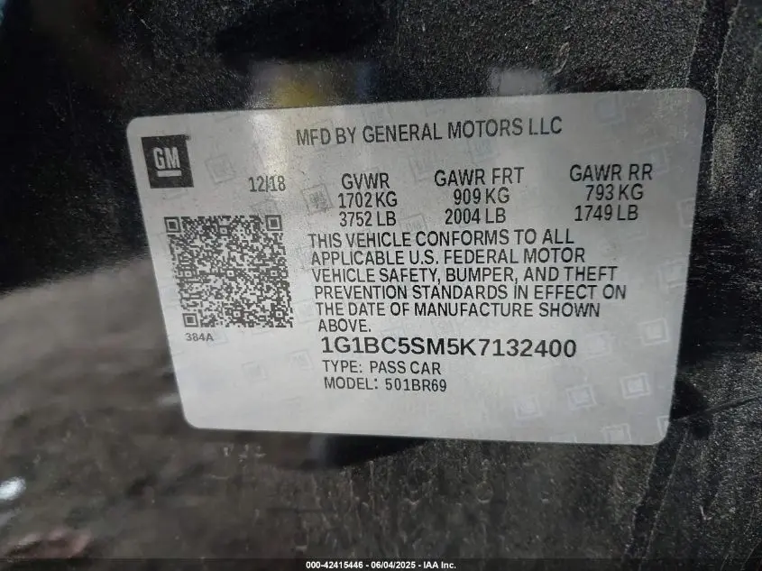 2019 CHEVROLET CRUZE LS