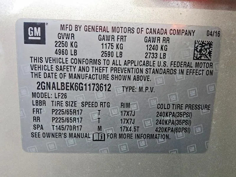 2016 CHEVROLET EQUINOX LS  