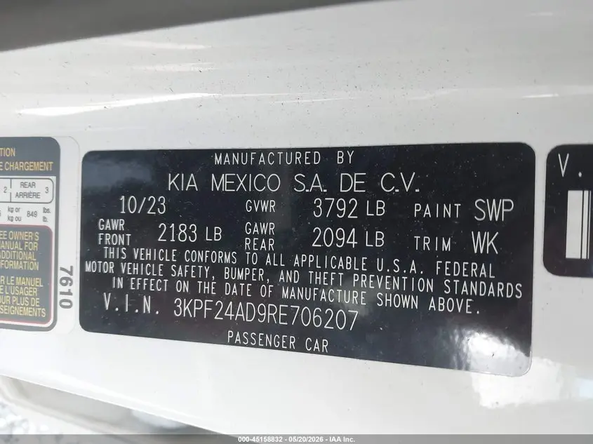 2024 KIA FORTE LXS