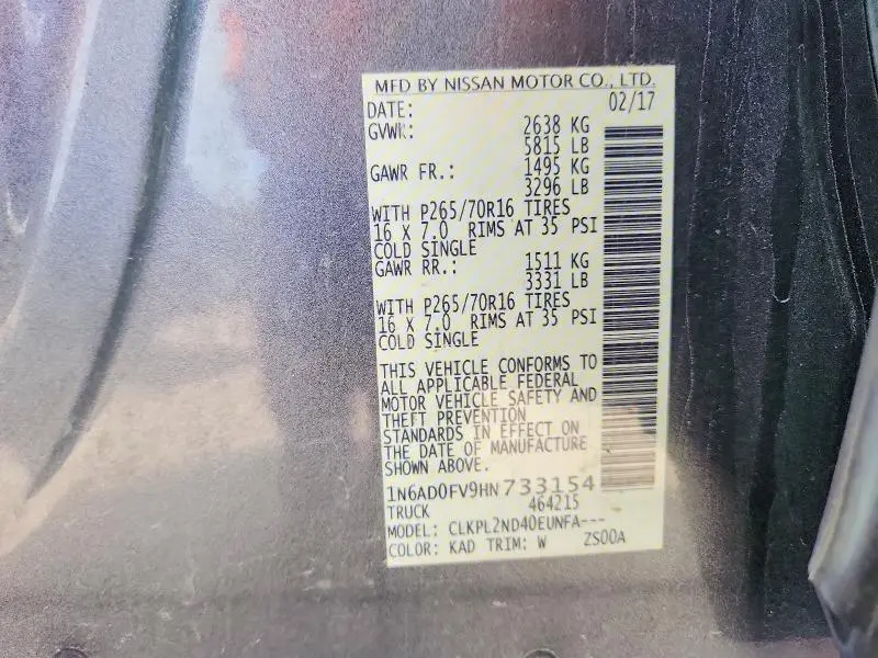 2017 NISSAN FRONTIER SV  