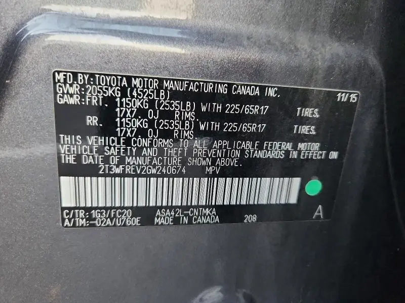 2016 TOYOTA RAV4 XLE  