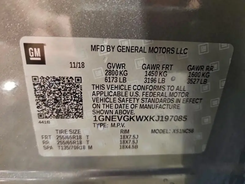 2019 CHEVROLET TRAVERSE LT  