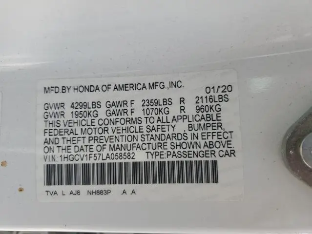 2020 HONDA ACCORD EXL  