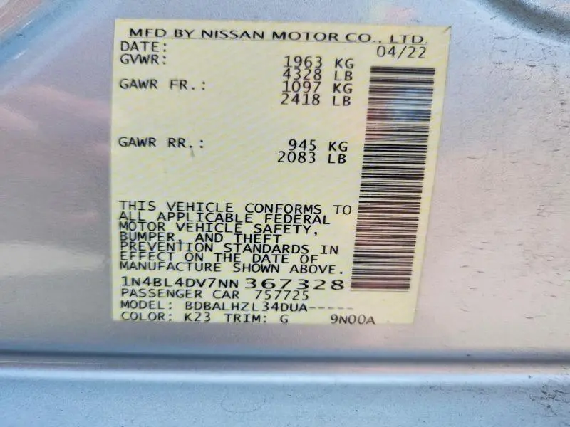2022 NISSAN ALTIMA SV  