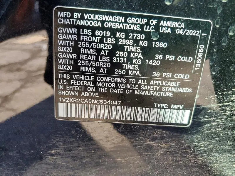 2022 VOLKSWAGEN ATLAS SE  