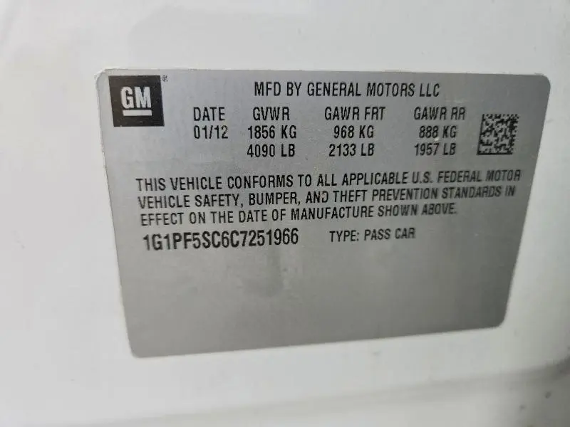 2012 CHEVROLET CRUZE LT  