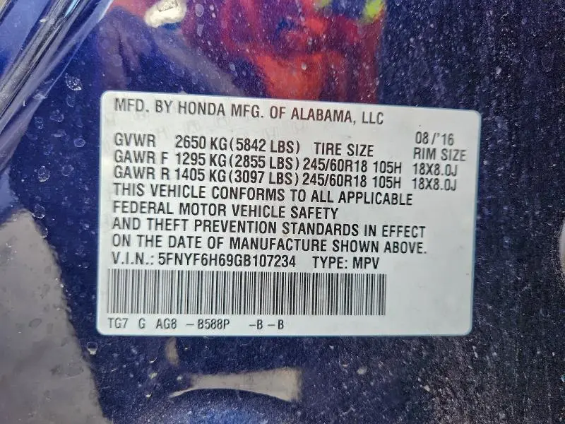 2016 HONDA PILOT EXL  