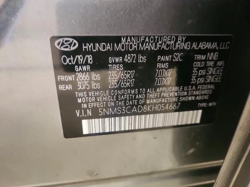 2019 HYUNDAI SANTA FE SEL 2.4L  