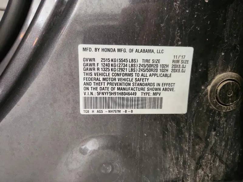 2017 HONDA PILOT TOURING  