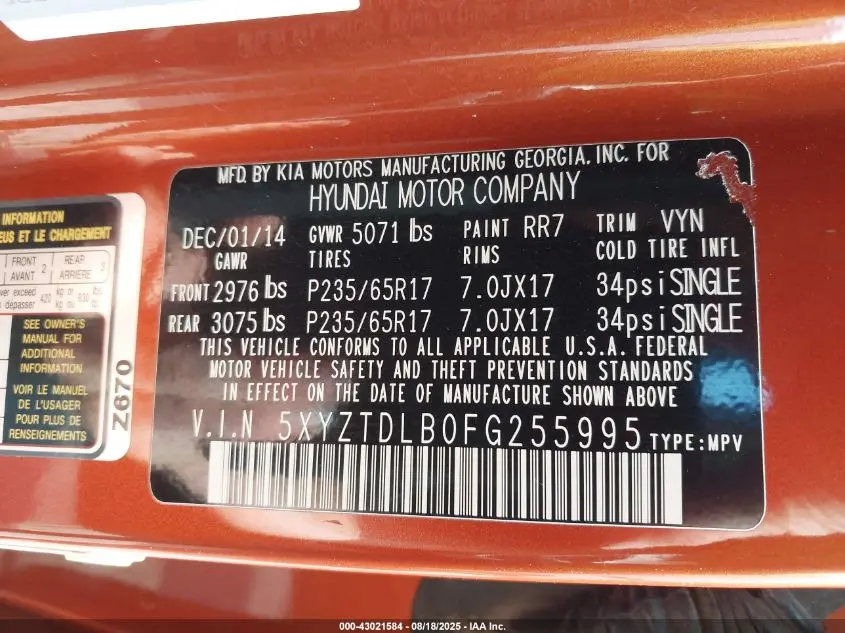 2015 HYUNDAI SANTA FE SPORT 2.4L