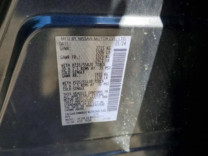 2014 NISSAN PATHFINDER PLATINUM  