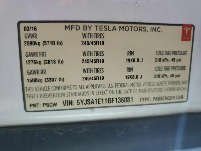 2016 TESLA MODEL S   