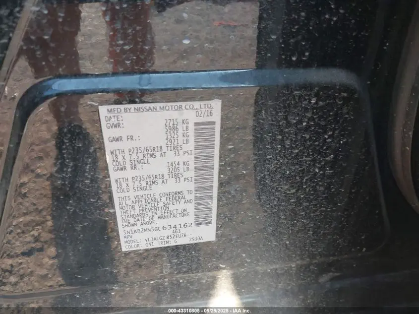 2016 NISSAN PATHFINDER SL