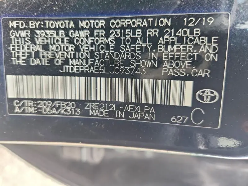 2020 TOYOTA COROLLA LE  