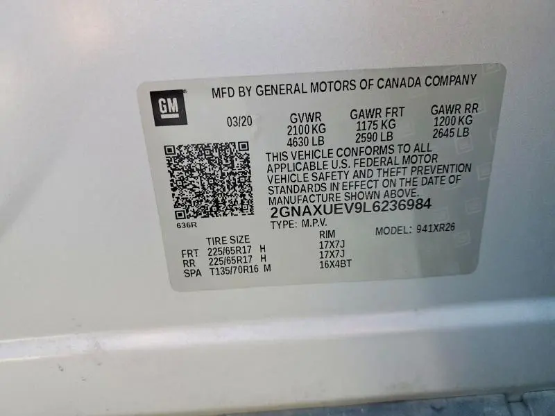 2020 CHEVROLET EQUINOX LT  