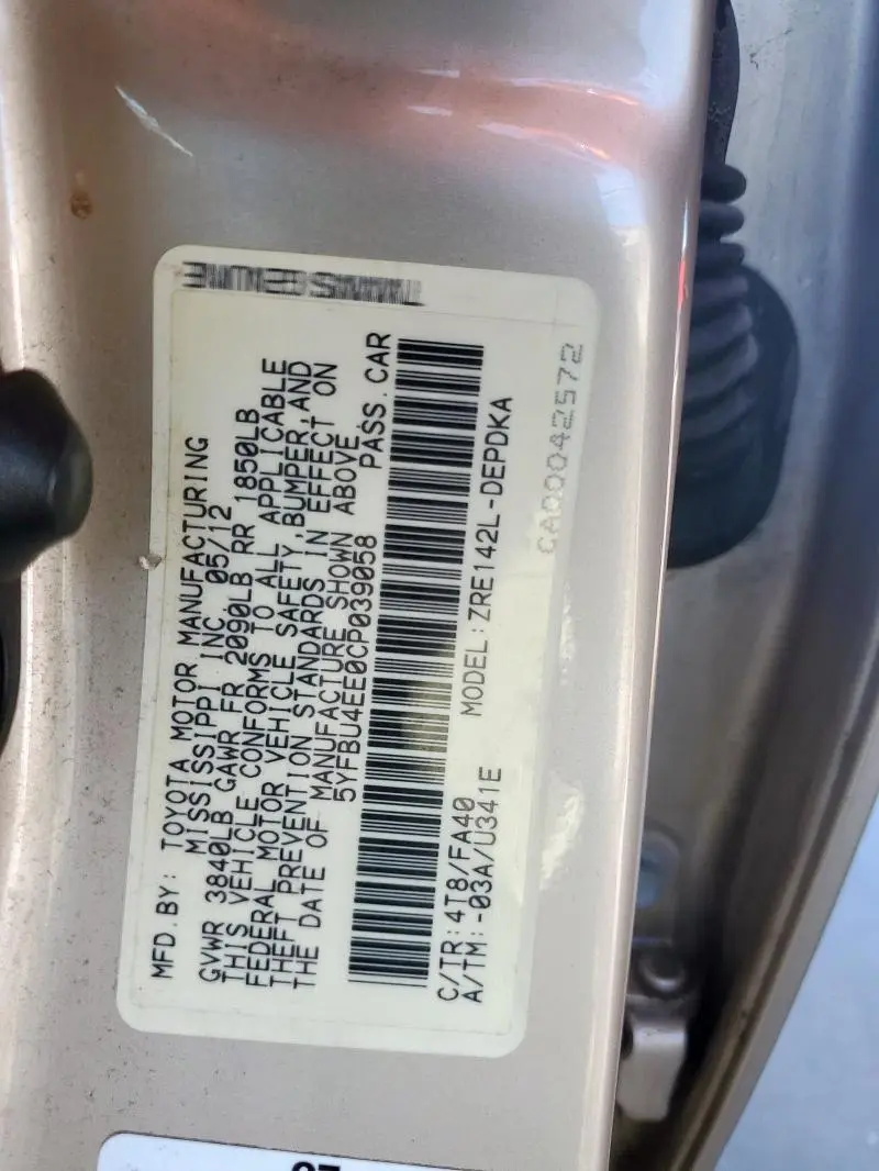 2012 TOYOTA COROLLA BASE  
