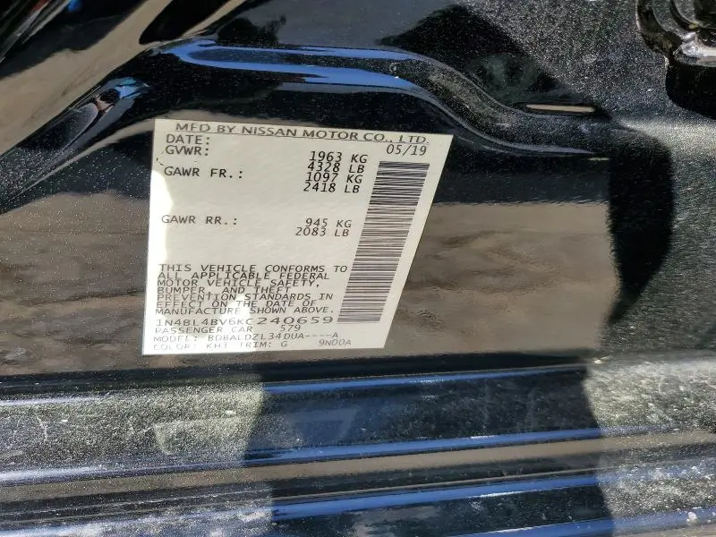 2019 NISSAN ALTIMA 2.5 S  