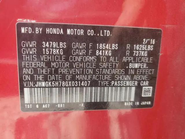 2016 HONDA FIT EX