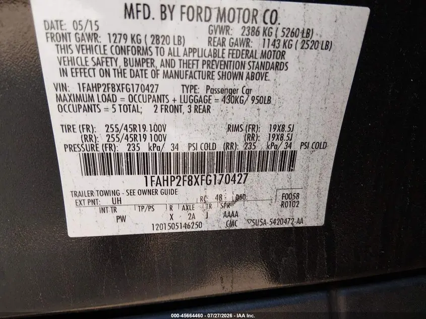 2015 FORD TAURUS LIMITED