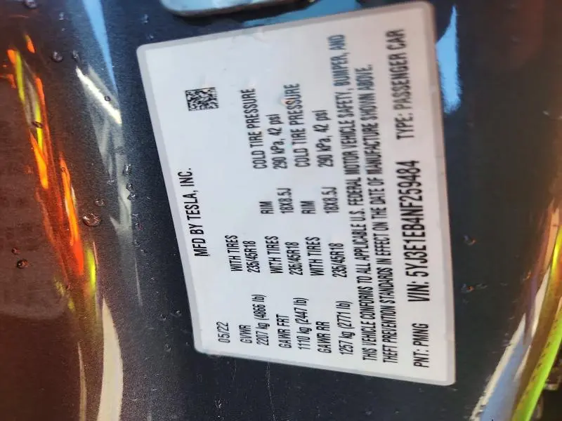 2022 TESLA MODEL 3   