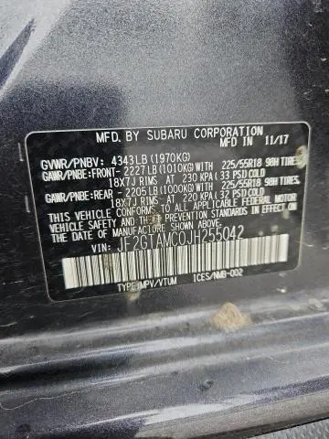 2018 SUBARU CROSSTREK LIMITED  