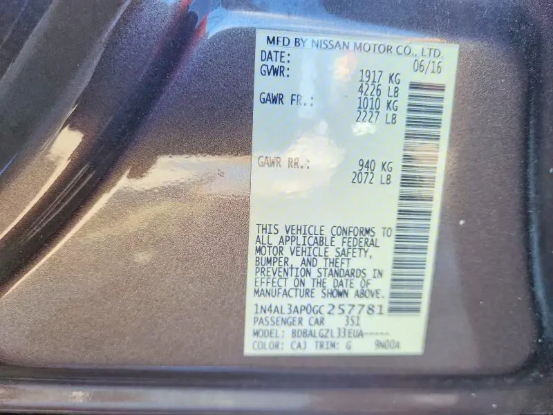 2016 NISSAN ALTIMA 2.5 S  
