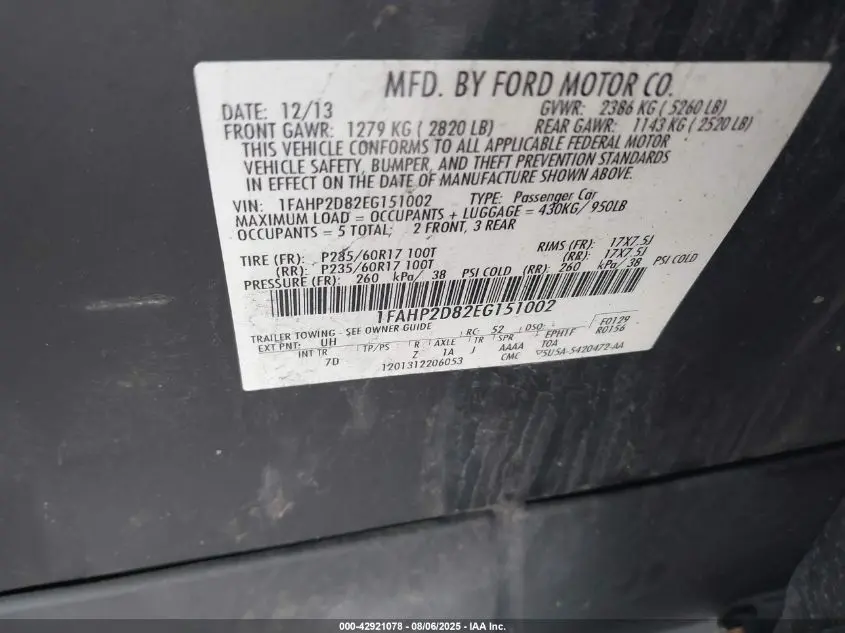 2014 FORD TAURUS SE