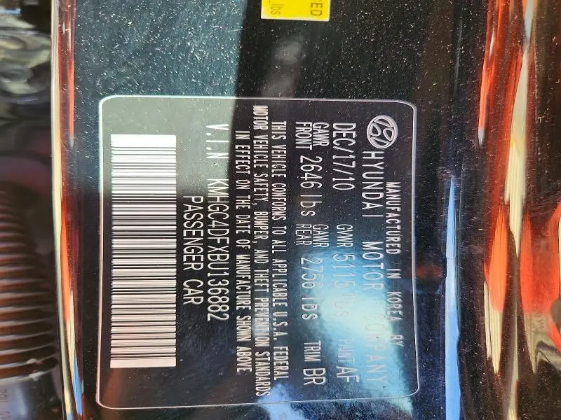2011 HYUNDAI GENESIS 4.6L  