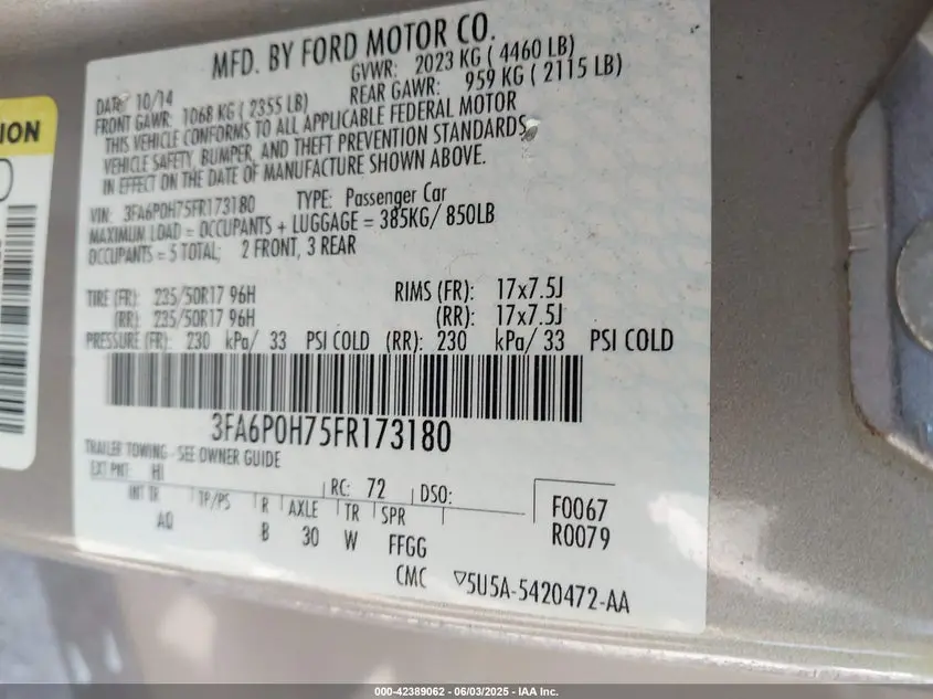 2015 FORD FUSION SE