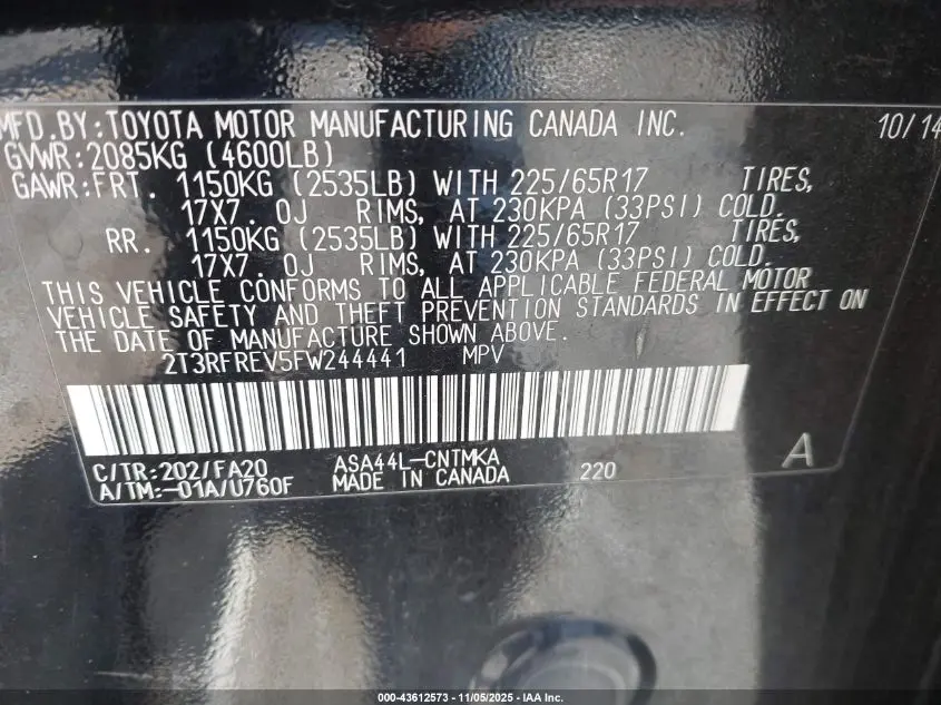 2015 TOYOTA RAV4 XLE