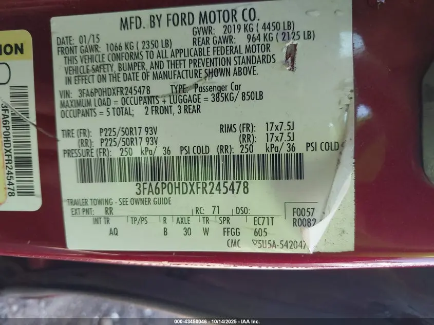 2015 FORD FUSION SE