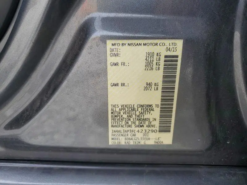 2015 NISSAN ALTIMA 2.5 S  