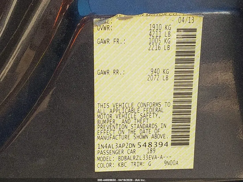 2013 NISSAN ALTIMA 2.5 S