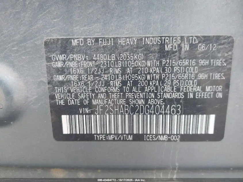 2013 SUBARU FORESTER 2.5X