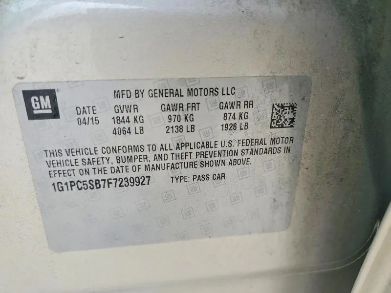 2015 CHEVROLET CRUZE LT  