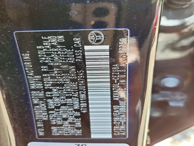 2018 TOYOTA CAMRY SE  