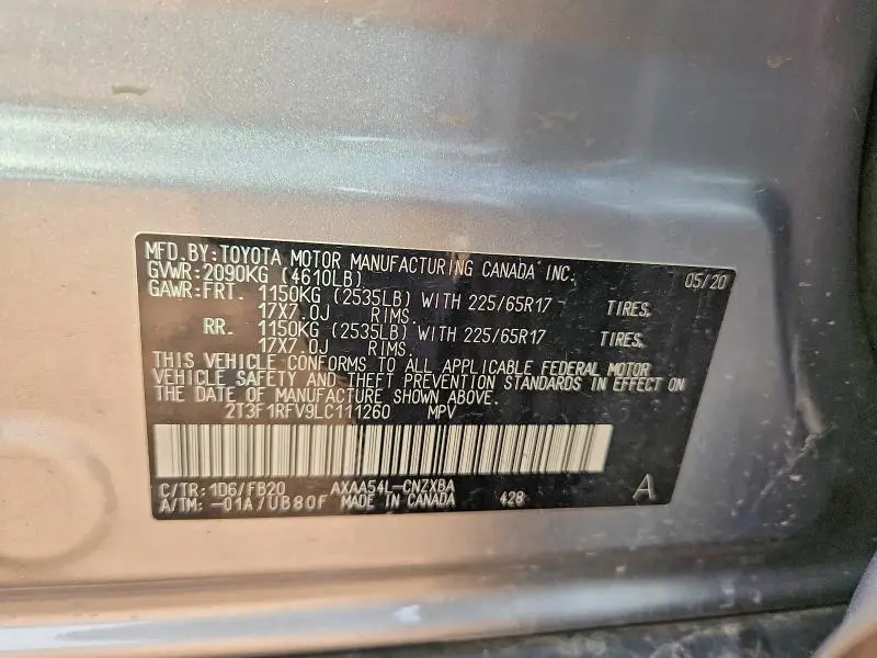 2020 TOYOTA RAV4 LE  
