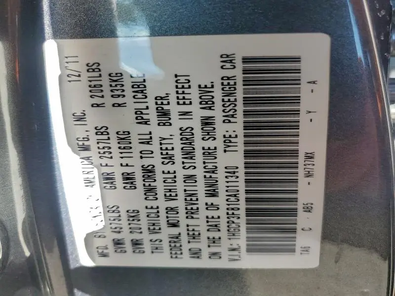 2012 HONDA ACCORD EXL  