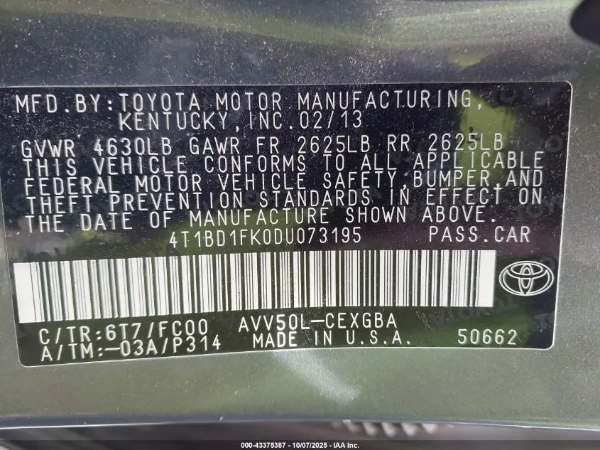 2013 TOYOTA CAMRY HYBRID XLE