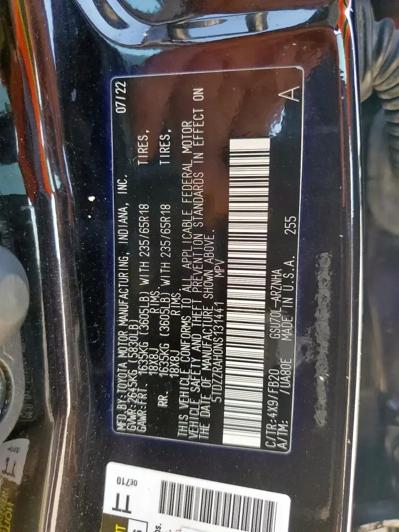 2022 TOYOTA HIGHLANDER L  